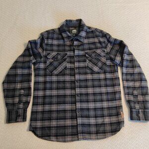 Roots Canada Women's Dark Grey Plaid Button Up Long Sleeve Flannel Shirt US M